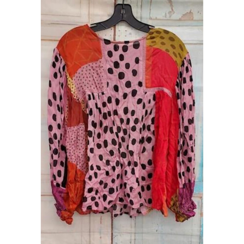 Bl-nk London Miranda Peasant Dot pink top. Medium Petite